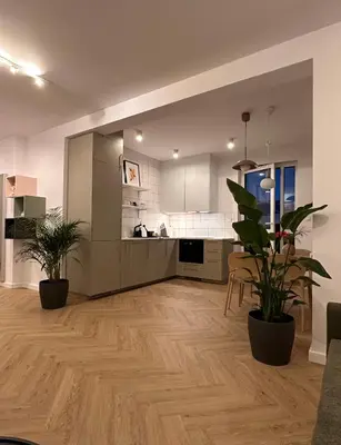Kuchnia lub aneks kuchenny w obiekcie Apartament na Letniej z dużym tarasem z widokiem na góry