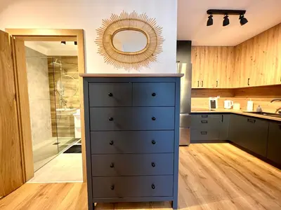 Kuchnia lub aneks kuchenny w obiekcie Apartament 32 Rowery, Spacery w Dolinie Baryczy - 5D Apartamenty