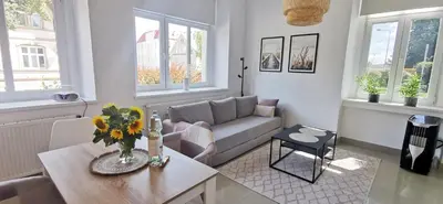 Część wypoczynkowa w obiekcie Luksusowy apartament na parterze w okolicy jeziora i Gór Sowich