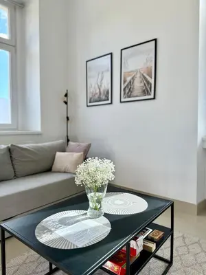 Część wypoczynkowa w obiekcie Luksusowy apartament na parterze w okolicy jeziora i Gór Sowich