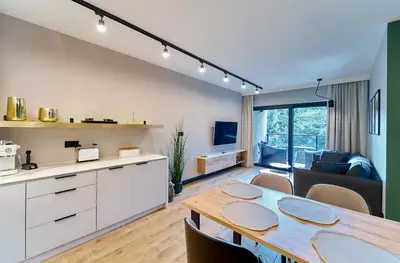 Kuchnia lub aneks kuchenny w obiekcie LAGUNA Ogrody Pieniawskie 33 EMERALD VIP-z balkonem