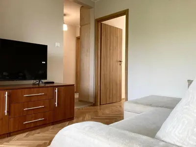 Telewizja i/lub zestaw kina domowego w obiekcie Apartament przy Rynku z garażem