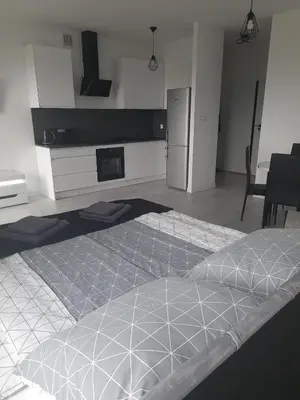Łóżko lub łóżka w pokoju w obiekcie APARTAMENT OLIWIER