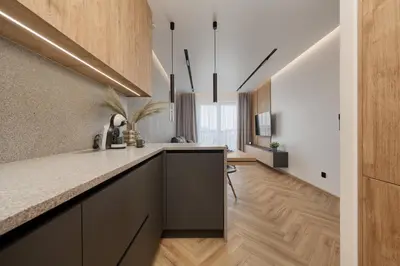 Kuchnia lub aneks kuchenny w obiekcie Exclusive Apartment with Balcony & Parking Wrocław by Renters Prestige