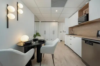 Kuchnia lub aneks kuchenny w obiekcie Wroclavia Apartments Dyrekcyjna by Noclegi Renters