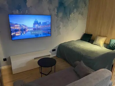 Telewizja i/lub zestaw kina domowego w obiekcie Blue River Apartment - Wrocław
