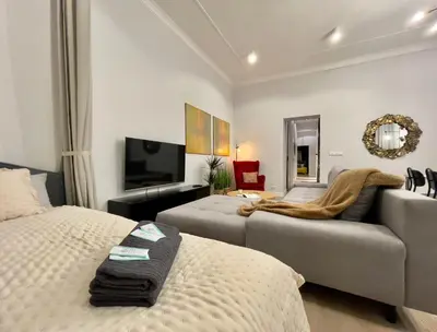 Telewizja i/lub zestaw kina domowego w obiekcie Spacious Apart in the Center- Main Square 300m