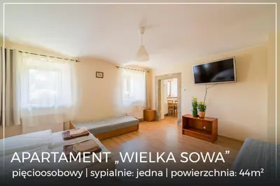 Łóżko lub łóżka w pokoju w obiekcie Apartament Wielka Sowa