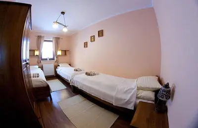 Łóżko lub łóżka w pokoju w obiekcie Chata Sudecka I apartamenty z aneksami kuchennymi