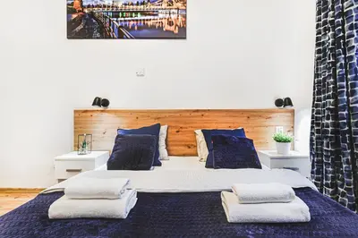 Łóżko lub łóżka w pokoju w obiekcie Komfortowe mieszkanie Grunwald