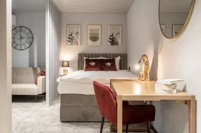 Łóżko lub łóżka w pokoju w obiekcie Apartament DESTINO Gliwice - nowe osiedle, parking, klimatyzacja