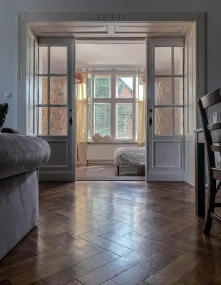 Łóżko lub łóżka w pokoju w obiekcie Stylowy Park Apartment Wawrzyniaka