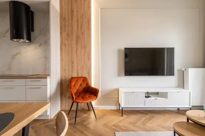 Telewizja i/lub zestaw kina domowego w obiekcie RentPlanet - Browary Wrocławskie