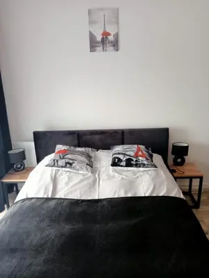 Łóżko lub łóżka w pokoju w obiekcie Apartament Diament 1 - Jezioro Nyskie