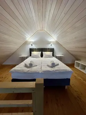 Łóżko lub łóżka w pokoju w obiekcie Na Zaciszu - apartament z jacuzzi