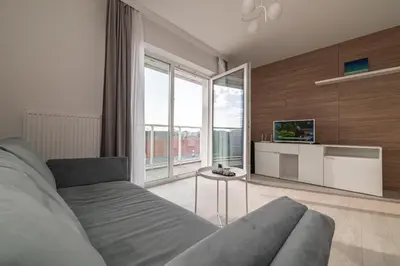 Część wypoczynkowa w obiekcie Witolda Riverside Apartments - Balcony, City View - by Rentujemy