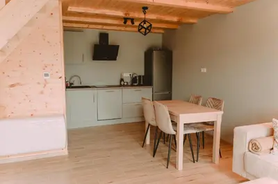 Kuchnia lub aneks kuchenny w obiekcie Domki Nad Stawami z Jacuzzi i Sauną 3