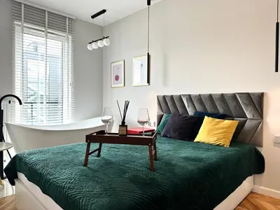 Łóżko lub łóżka w pokoju w obiekcie Mieszczańska 25 Apartment - Self check-in 20h - parking & lift