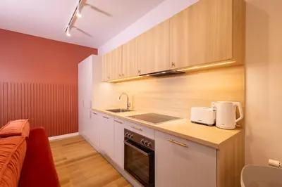 Kuchnia lub aneks kuchenny w obiekcie Apartamenty B URBAN od WroclawApartament-pl