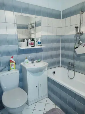 Łazienka w obiekcie mieszkanie Tarnowskie Góry niedaleko Pałacu Rybna