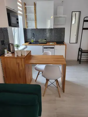 Kuchnia lub aneks kuchenny w obiekcie Apartament-Studio 1 Gliwice z balkonem