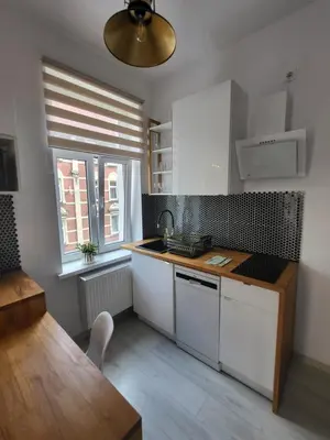 Kuchnia lub aneks kuchenny w obiekcie Apartament-Studio 1 Gliwice z balkonem