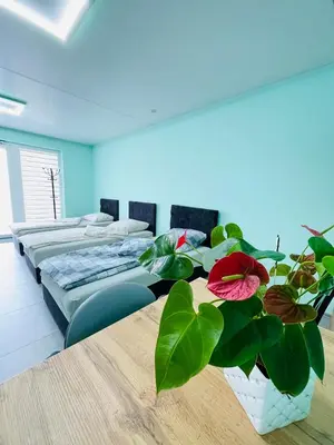 Łóżko lub łóżka w pokoju w obiekcie Kwatera - Pod Wiatrakiem, JACUZZI ZEWNĘTRZNE