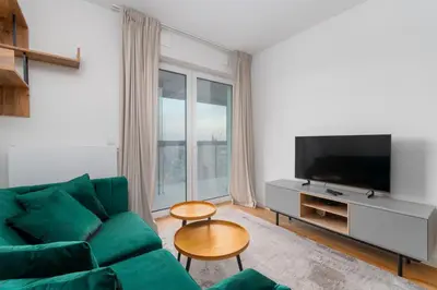 Telewizja i/lub zestaw kina domowego w obiekcie 12th Floor Apartment with the River View by BookingHost