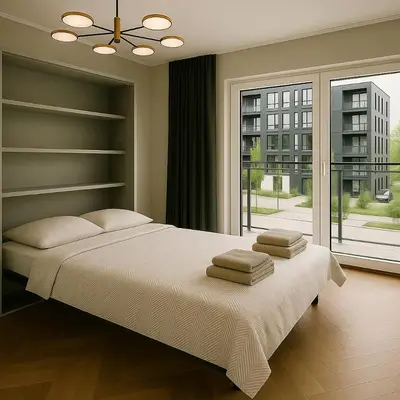 Łóżko lub łóżka w pokoju w obiekcie Apartament Kępa Mieszczńska Wrocław