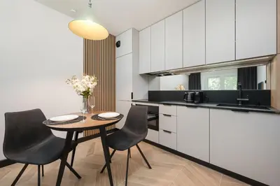 Kuchnia lub aneks kuchenny w obiekcie Nowoczesny Apartament z Klimatyzacją i Parkingiem by Renters Prestige