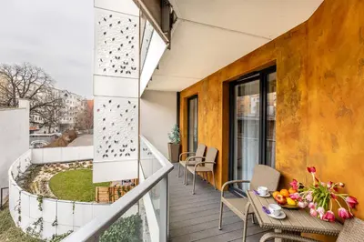 Balkon lub taras w obiekcie Apartament 10W Wrocław free private parking