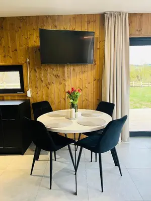 Telewizja i/lub zestaw kina domowego w obiekcie Domki z widokiem na Sowę