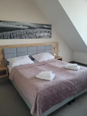 Łóżko lub łóżka w pokoju w obiekcie Aparthotel Apartamenty Czarna Góra 409