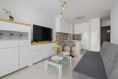 Kuchnia lub aneks kuchenny w obiekcie Nowoczesny Apartament w Gliwicach z Umeblowanym Balkonem by Noclegi Renters