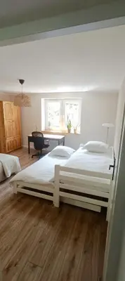 Łóżko lub łóżka w pokoju w obiekcie Leśne Szlaki AP Apartment's