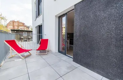 Balkon lub taras w obiekcie Red Apartment z Tarasem