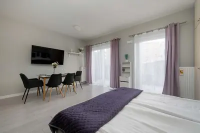 Telewizja i/lub zestaw kina domowego w obiekcie Charming Studio with Balcony in Wrocław's Nadodrze by Noclegi Renters