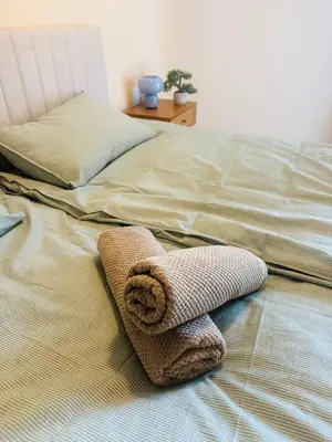 Łóżko lub łóżka w pokoju w obiekcie Green Flat