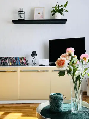 Telewizja i/lub zestaw kina domowego w obiekcie Duży apartament z kuchnią i łazienką w centrum Namysłowa