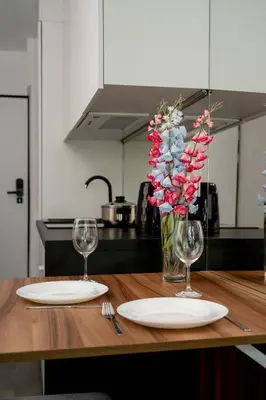 Kuchnia lub aneks kuchenny w obiekcie Legnicka Cozy & Modern Studio in Wrocław by Noclegi Renters