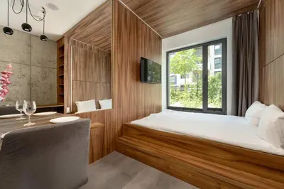 Łóżko lub łóżka w pokoju w obiekcie Legnicka Cozy & Modern Studio in Wrocław by Noclegi Renters