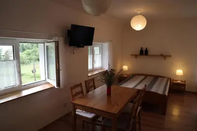 Telewizja i/lub zestaw kina domowego w obiekcie Stara Szkoła w Romanowie