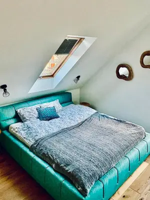 Łóżko lub łóżka w pokoju w obiekcie chata z widokiem