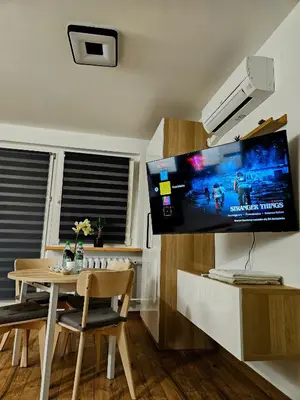 Telewizja i/lub zestaw kina domowego w obiekcie Apartament Kozielska z balkonem, klimatyzacja, darmowy Parking