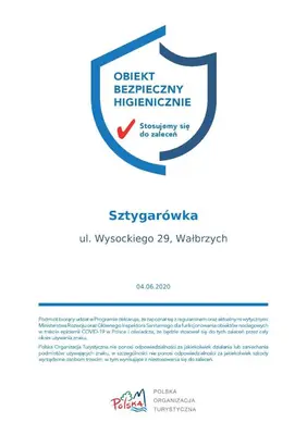 Certyfikat, podpis lub inny dokument wystawiony w obiekcie Pokoje Gościnne Stara Kopalnia