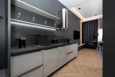 Kuchnia lub aneks kuchenny w obiekcie Modern Studio with Parking and Air Conditioning in the City Center of Wroclaw by Noclegi Renters