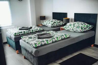 Łóżko lub łóżka w pokoju w obiekcie Orlicka Górka