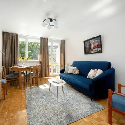 Blue Two Bedroom Apartment in Wrocław with Desk