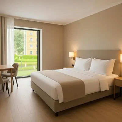 Łóżko lub łóżka w pokoju w obiekcie Aparthotel Opera Wrocław