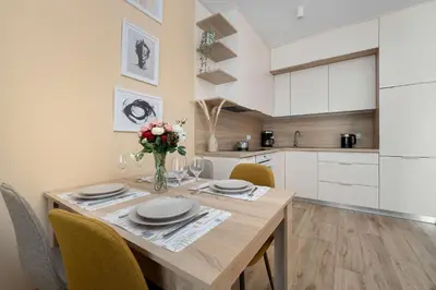 Kuchnia lub aneks kuchenny w obiekcie Cosy Studio in Wrocław Near the River with Parking and Balcony by Noclegi Renters